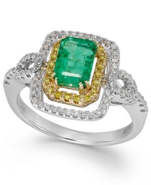 Brasilica By Effy Emerald (1-1/2 Ct. T.w.) And Diamond (1/2 Ct. T.w.) Oval Ring In 14k White And Yellow Gold