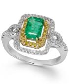 Brasilica By Effy Emerald (1-1/2 Ct. T.w.) And Diamond (1/2 Ct. T.w.) Oval Ring In 14k White And Yellow Gold