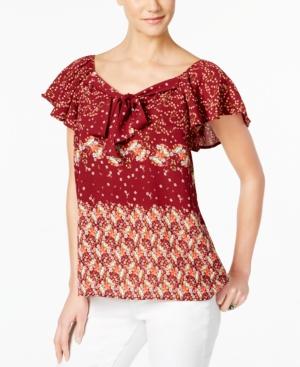 Monteau Petite Printed Peasant Top, A Macy's Exclusive