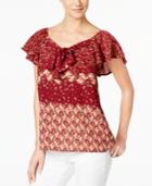 Monteau Petite Printed Peasant Top, A Macy's Exclusive