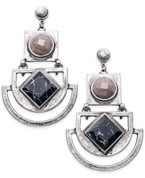 Silver-tone Multi-stone Geometric Drop Statement Earrings
