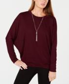 Bcx Juniors' Necklace-embellished Dolman-sleeve Top