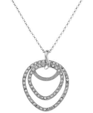 Sis By Simone I Smith Platinum Over Sterling Silver Necklace, Crystal Double Teardrop Pendant