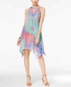 Ny Collection Leaf-print Handkerchief-hem Dress