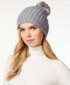 Surell Star Stitched Knit Rabbit Fur Pom Hat