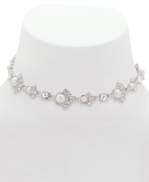 Givenchy Silver-tone Crystal & Imitation Pearl Choker Necklace