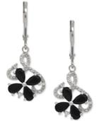 Onyx (1-1/2 Ct. T.w.) And Diamond Accent Flower Drop Earrings In Sterling Silver