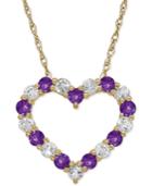 Amethyst (5/8 Ct. T.w.) And White Topaz (3/4 Ct. T.w.) Heart Pendant Necklace In 14k Gold