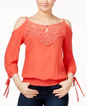 Bcx Juniors' Embroidered Cold-shoulder Blouse
