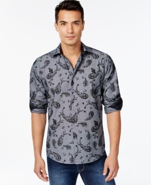 Tallia Flocked Paisley Button-front Shirt