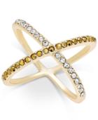 Inc International Concepts Gold-tone Clear And Yellow Crystal X Ring, Only At Macy's