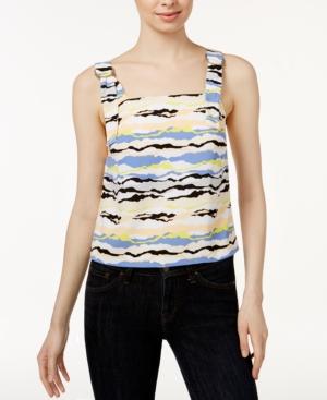 Kensie Horizon Lines Printed Buckle Top