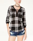Polly & Esther Juniors' Lace-up Plaid Top