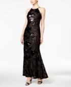 Calvin Klein Sequined Leaf Open-back Gown