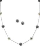 Fresh By Honora Cultured Freshwater Pearl (7mm) And Crystal Station Jewelry Set In Sterling Silver
