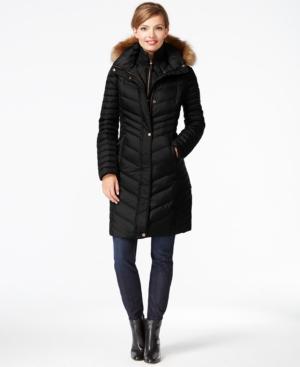 Marc New York Faux-fur-trim Chevron-quilted Down Coat