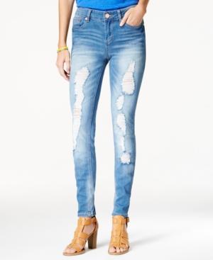 Indigo Rein Juniors' Ripped Medium Wash Skinny Jeans
