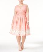 Sl Fashions Plus Size Embroidered Surplice Fit & Flare Dress