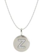 14k White Gold Necklace, Diamond Accent Letter Z Disk Pendant