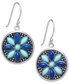 Manufactured Turquoise And Lapis Drop Earrings In Sterling Silver