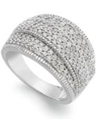 Sterling Silver Ring, Diamond (1 Ct. T.w.) Pave Crossover Ring