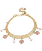 Betsey Johnson Gold-tone Multi-charm Mesh Choker Necklace