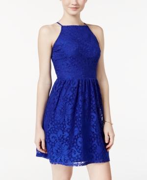 Speechless Juniors' Halter Lace Fit & Flare Dress