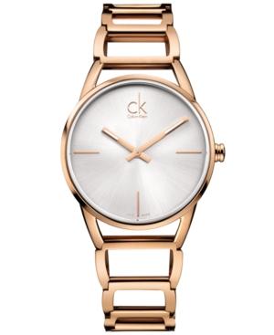 Calvin Klein Women's Swiss Stately Rose Gold-tone Pvd Stainless Steel Bracelet Watch 34mm K3g23626