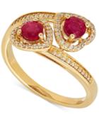 Ruby (3/4 Ct. T.w.) And Diamond (1/8 Ct. T.w.) Double Heart Ring In 14k Gold