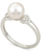 Cultured Akoya Pearl (7-1/2mm) & Diamond Accent Ring In 14k White Gold