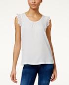 Ny Collection Petite Flutter-sleeve Pleated Top