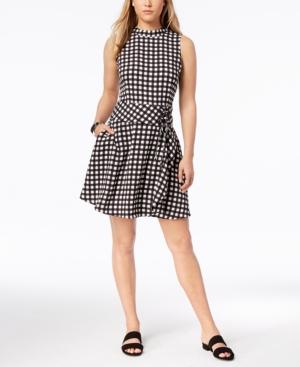 Bar Iii Plaid Lace-up Fit & Flare Dress, Created For Macy's