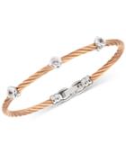 Charriol White Topaz Cable Bangle Bracelet (1/2 Ct. T.w.) In Stainless Steel & Rose Gold-tone Pvd Stainless Steel