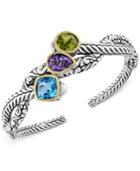 Balissima By Effy Multi-gemstone Open Cuff Bangle Bracelet (9-1/2 Ct. T.w.) In Sterling Silver And 18k Gold