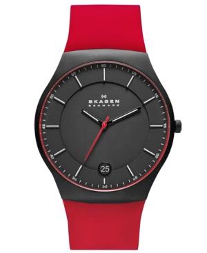 Skagen Men's Red Silicone Strap Watch 42mm Skw6073