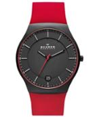 Skagen Men's Red Silicone Strap Watch 42mm Skw6073