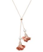 Inc International Concepts Rose Gold-tone Pearl, Pave And Petal Lariat Choker Necklace, 13 + 3 Extender, Created For Macy's