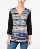 Jm Collection Petite Printed Zip-front Top, Only At Macy's