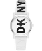 Dkny Women's Soho White & Black Silicone Strap Watch 34mm, Created For Macy's