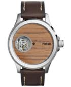 Fossil Men's Automatic Nate Dark Brown Leather Strap Watch 46mm Me3113