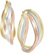 Giani Bernini Tri-tone Twisted Hoop Earrings In Sterling Silver With Gold-plated And Rose Gold-plated Sterling Silver, Only At Macy's