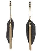 Inc International Concepts Black Feather Front And Back Earrings, Only At Macy's