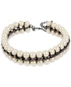 Inc International Concepts Hematite-tone Imitation Pearl And Chain Choker Necklace, Only At Macy's