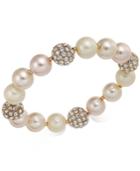 Charter Club Rose Gold-tone Pave & Imitation Pearl Stretch Bracelet, Created For Macy's