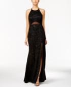 Xscape Sequin Illusion-trim Open-back Gown
