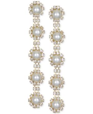 Jewel Badgley Mischka Gold-tone Crystal & Imitation Pearl Linear Drop Earrings