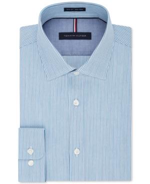 Tommy Hilfiger Men's Slim-fit Non-iron Performance Aqua Stripe Dress Shirt