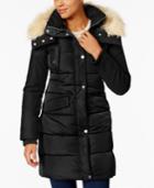 French Connection Faux-fur-trim Mixed-media Coat