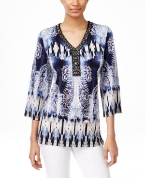 Jm Collection Printed Embellished Tunic, Only At Macy's