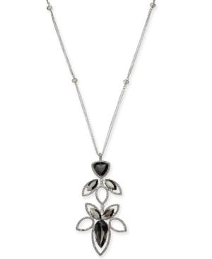 I.n.c. Silver-tone Black Crystal Open Work Pendant Necklace, 28 + 3 Extender, Created For Macy's